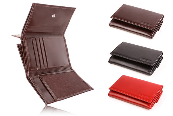 Mały skórzany portfel damski KEMER VOOC PPD4 Czerwony