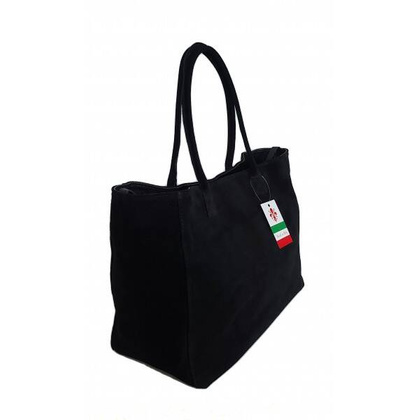 Duża włoska torba XL- A4 , worek na ramię , zamsz naturalny Vera Pelle ,Czarna WGXL5N