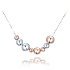 MINET Elegancki srebrny naszyjnik z srebrnymi i Rosegold kulkami