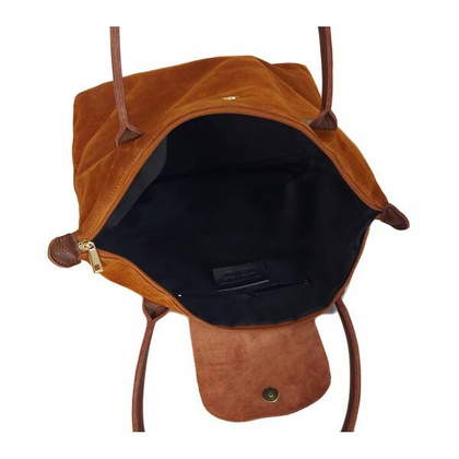 Duża zamszowa włoska torba XL- A4 , worek shopper na ramię Vera Pelle Camel z Brązem VKA41CM