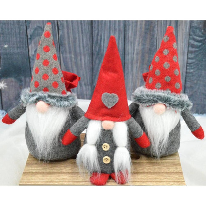 Mikołajek dekoracyjny z workiem na prezent 20 cm czerwony