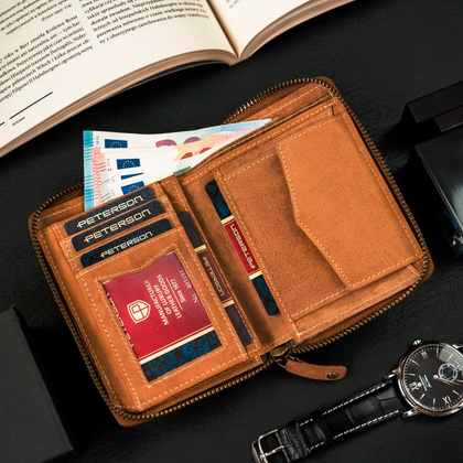 Elegancki skorzany portfel meski na suwak