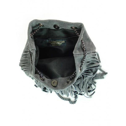 ZAMSZOWA LISTONOSZKA WOREK FRĘDZLE WŁOSKA SKÓRZANA SZARA TOREBKA WL45G