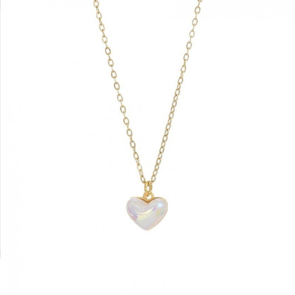 Naszyjnik stal szlachetna pozłacana 14k złotem, SERCE masa perłowa NST2170