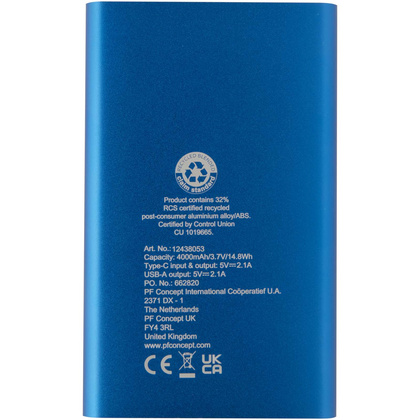 Pep powerbank o pojemności 4000 mAh Type-C z aluminium pochodzącego z recyklingu