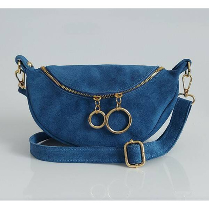 Blue Jeans zamszowa listonoszka - nerka Włoska Vera Pelle złote okucia kółka LN633BJ