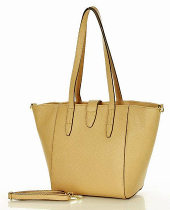 Torebka skórzana shopperka trepezowa na ramię - MARCO MAZZINI karmelowy beż - min. zamówienie 20 / 50 / 100 szt.