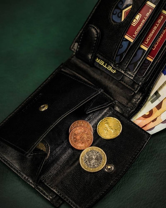 Duży, skórzany portfel męski bez zapięcia peterson