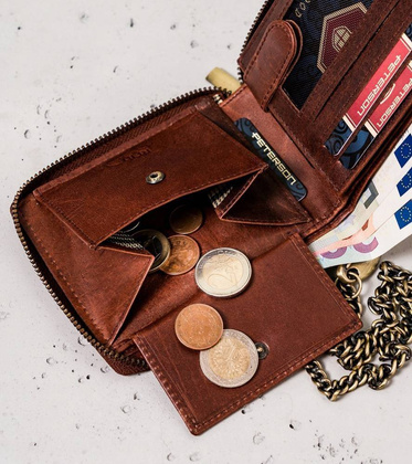 Duży, skórzany portfel męski z łańcuchem
