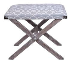 Taboret na skrzyżowanych drewnianych nogach szary we wzory