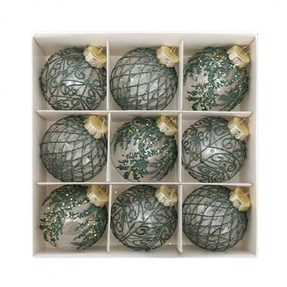 Komplet bombek bożonarodzeniowych 9 szt. opakowaniu białe średnica 8cm BSN62