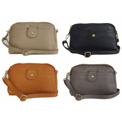 Włoska skórzana listonoszka ,dwie komory złote okucia Vera Pelle Beżowa VPG38T