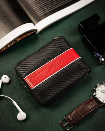 Skorzany sportowy portfel na zamek