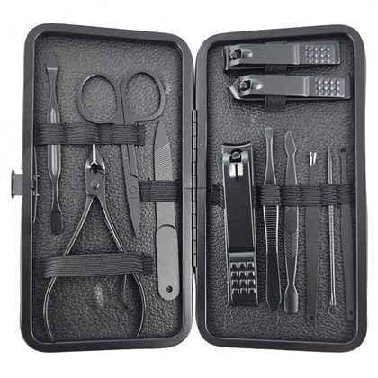 Zestaw akcesoriów do manicure, pedicure w etui, czarny 12w1 AK21