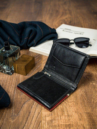 Pionowy portfel męski dwukolorowy, skóra naturalna hq