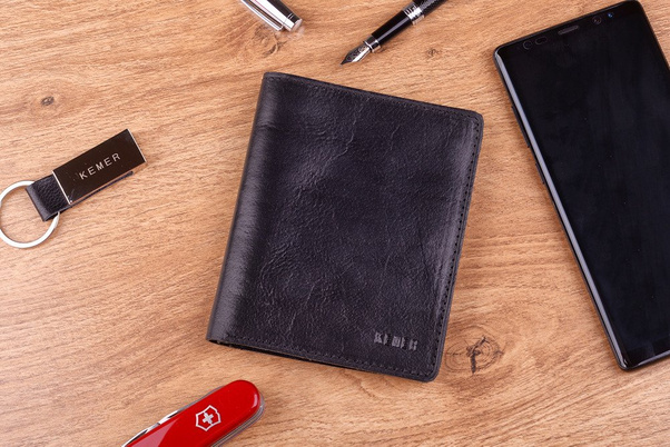 Portfel męski skórzany KEMER 348 Czarny - min. zamówienie 20 / 50 / 100 szt.