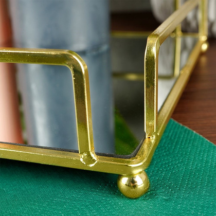 Taca na świece lustrzana prostokątna złota metalowa / podstawka pod świeczki 34x16,5 cm