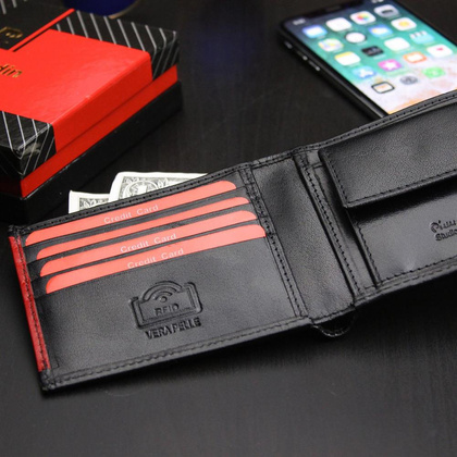 Portfel męski skórzany PIERRE CARDIN TILAK29 8824 RFID Czarny / Niebieski