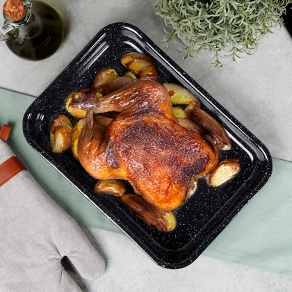 Emaliowana blacha do pieczenia brytfanna do smażenia 34x24x4,5 cm