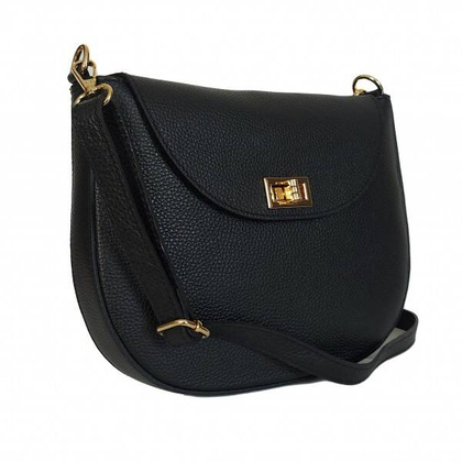 Włoska skórzana listonoszka podkówka Vera Pelle , pojemna złote okucia Czarna VPP38N