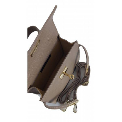 Włoska zgrabna skórzana listonoszka Vera Pelle kuferek,kufereczek Beżowa VPK321T