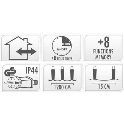 LAMPKI CHOINKOWE KURTYNA ŚWIETLNA ZEW 360 LED STEROWNIK TIMER CIEPŁY BIAŁY KABEL ZIELONY