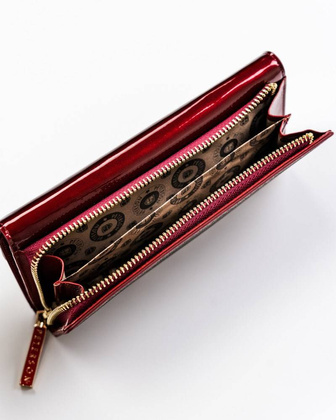 Lakierowany portfel damski z wężowym wzorem rfid