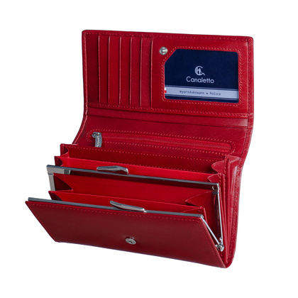 Duży czerwony portfel damski Canaletto ze skóry garbowanej roślinnie PD1602s165 GR RFID