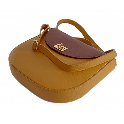 Włoska skórzana listonoszka podkówka Vera Pelle , pojemna złote okucia Camel z Brązem VPP38CM