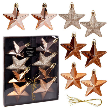 Bombki choinkowe nietłukące gwiazdki bursztynowe zestaw 8 szt. 6,5x6,5 cm