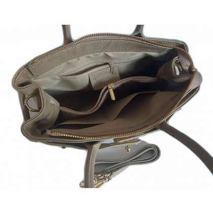 Włoska skórzana torebka kuferek do ręki Vera Pelle, złote okucia Beżowa KMA35T