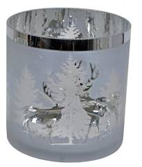Świecznik szklany ze srebrnymi reniferami maxi