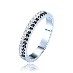 MINET Luksusowy pierścien srebrny z białymi i czarnymi cyrkoniami wielkość 11