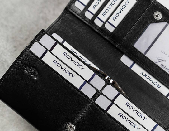 Skórzany, damski portfel na zatrzask z systemem rfid