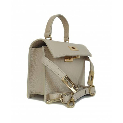 Włoska zgrabna skórzana listonoszka Vera Pelle kuferek,kufereczek Jasny beż VPK321E