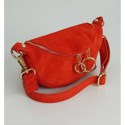 Czerwona zamszowa listonoszka - nerka Włoska Vera Pelle złote okucia kółka LN633R