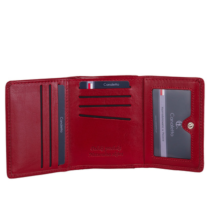 Mały czerwony portfel damski Canaletto ze skóry licowej z RFID – elegancja i ochrona danych PD2001cs165