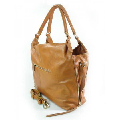 DUŻY PIĘKNY WOREK VERA PELLE POJEMNY ZAMKI A4 WŁOSKA TORBA CAMEL W678C KEMER