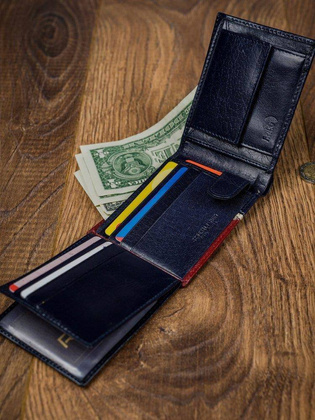 Poziomy portfel męski dwukolorowy, skóra naturalna hq