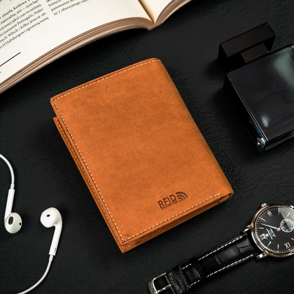 Pionowy elegancki portfel meski ze skory naturalnej