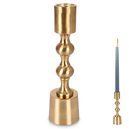 Świecznik na długą świeczkę aluminiowy złoty 16,5 cm