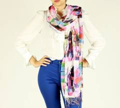Szal damski z frędzlem pastelowy róż kolorowy MAZZINI - min. zamówienie 20 / 50 / 100 szt.