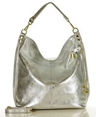 Ponadczasowa torebka worek skórzana MAZZINI - Renella srebrny - min. zamówienie 20 / 50 / 100 szt.