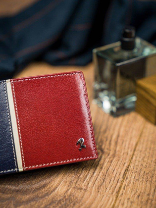 Poziomy portfel męski dwukolorowy, skóra naturalna hq