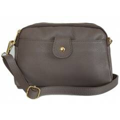 Włoska skórzana listonoszka ,dwie komory złote okucia Vera Pelle  Szara VPG38G