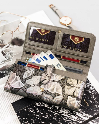 Duży, skórzany portfel damski w orientacji poziomej Peterson