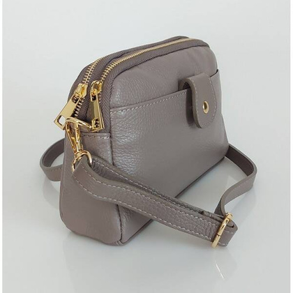 Włoska skórzana listonoszka ,dwie komory złote okucia Vera Pelle Szara VPG38G