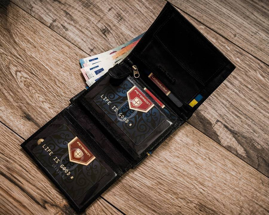 Skórzany portfel męski bez zapięcia z systemem rfid