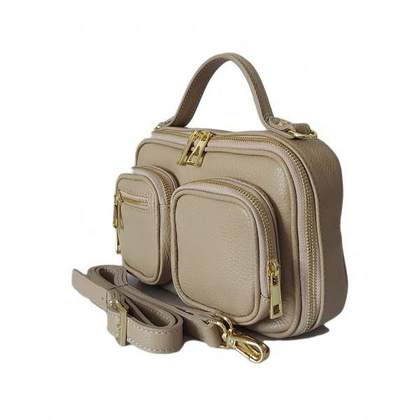 Zgrabny elegancki kuferek, listonoszka kieszonki A5 złote okucia Vera Pelle  Beżowa VPMC15T