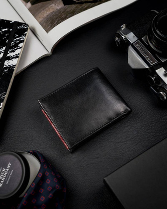 Portfel męski z naturalnej skóry licowej, etui z okienkiem na zdjęcie